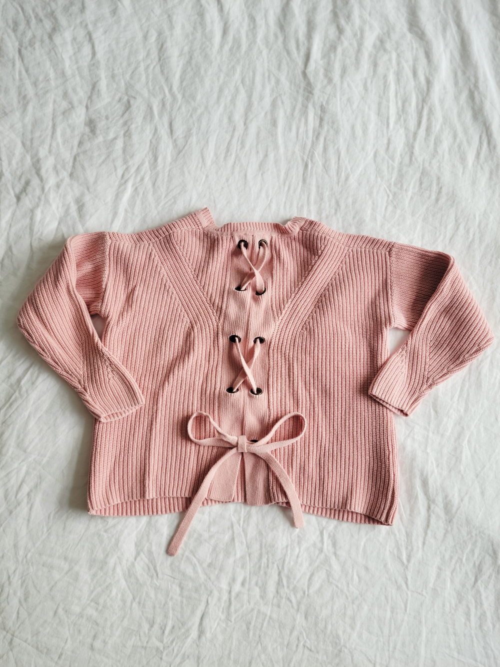 Lucky Brand Pink Lace-Up Ribbed Sweater M